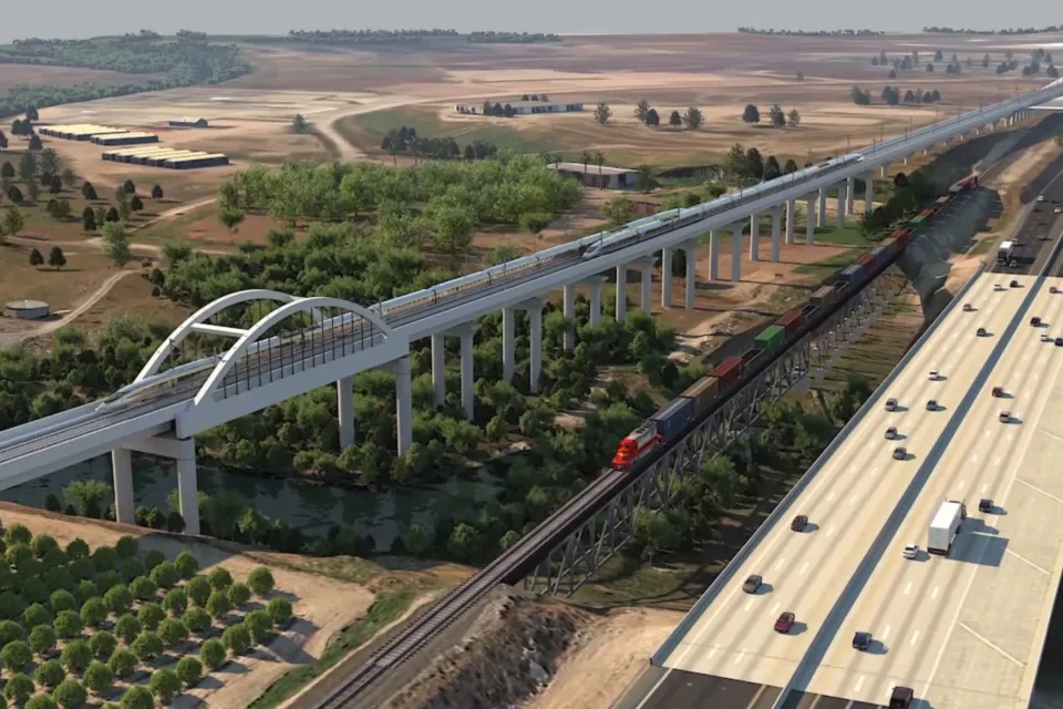 Rendering of California high-speed rail train viaduct with arches